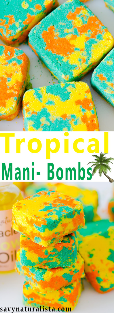 All natural and invigorating! Make these easy scented tropical mani or bath-bombs to relax and unwind. They also make the perfect party favors for any holiday or birthday. 