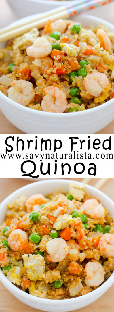 Shrimp Fried Quinoa is a great way to swap rice with quinoa; this is a flavorful dish that takes less then 20 minutes better then takeout.