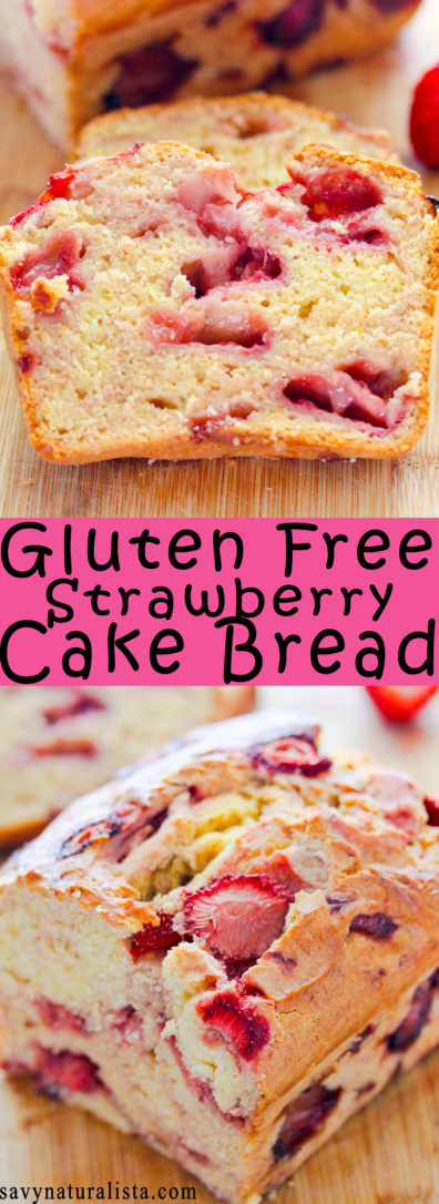 Very Moist Gluten Free strawberry cake bread that is bursting with strawberries. Very addictive!
